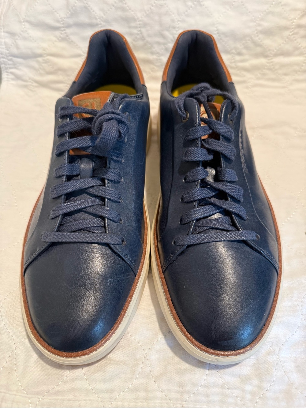 Cole Haan Navy Leather Sneakers with Brown Trim